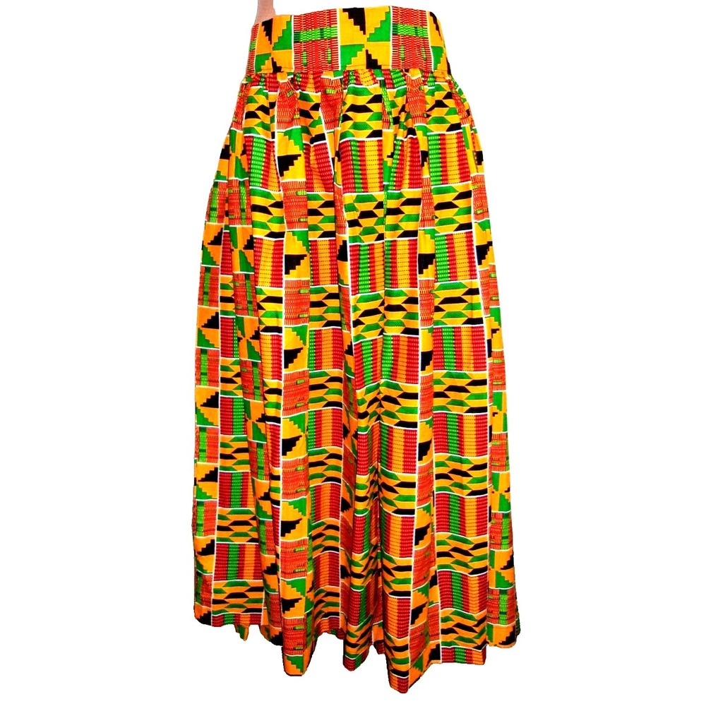 African Ethnic Women Maxi Long Skirt Plus 4X Orange Binta Real Wax Block Print